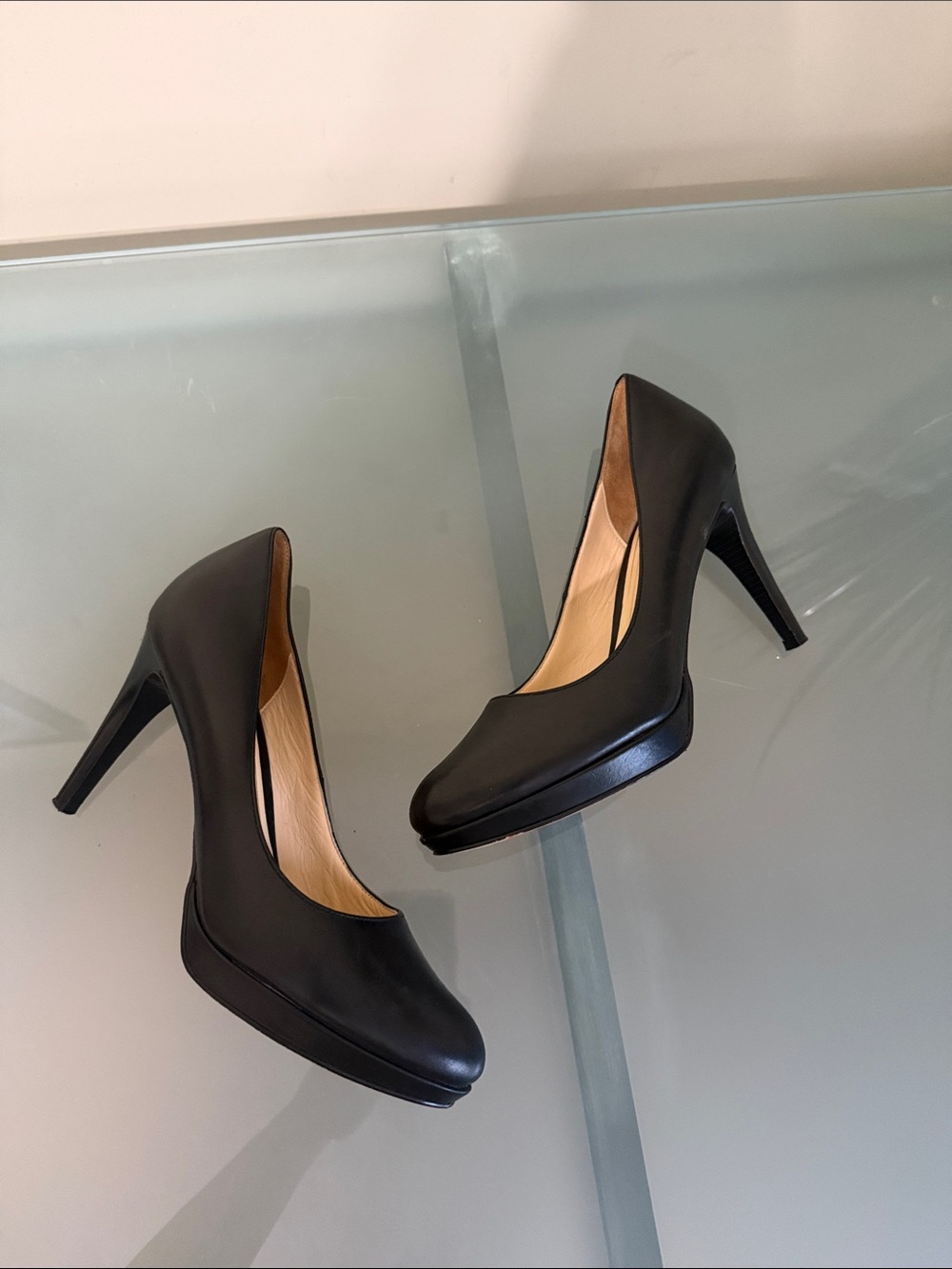 Cole Haan Black Leather Platform Heels x Nike Air Comfort Size 8